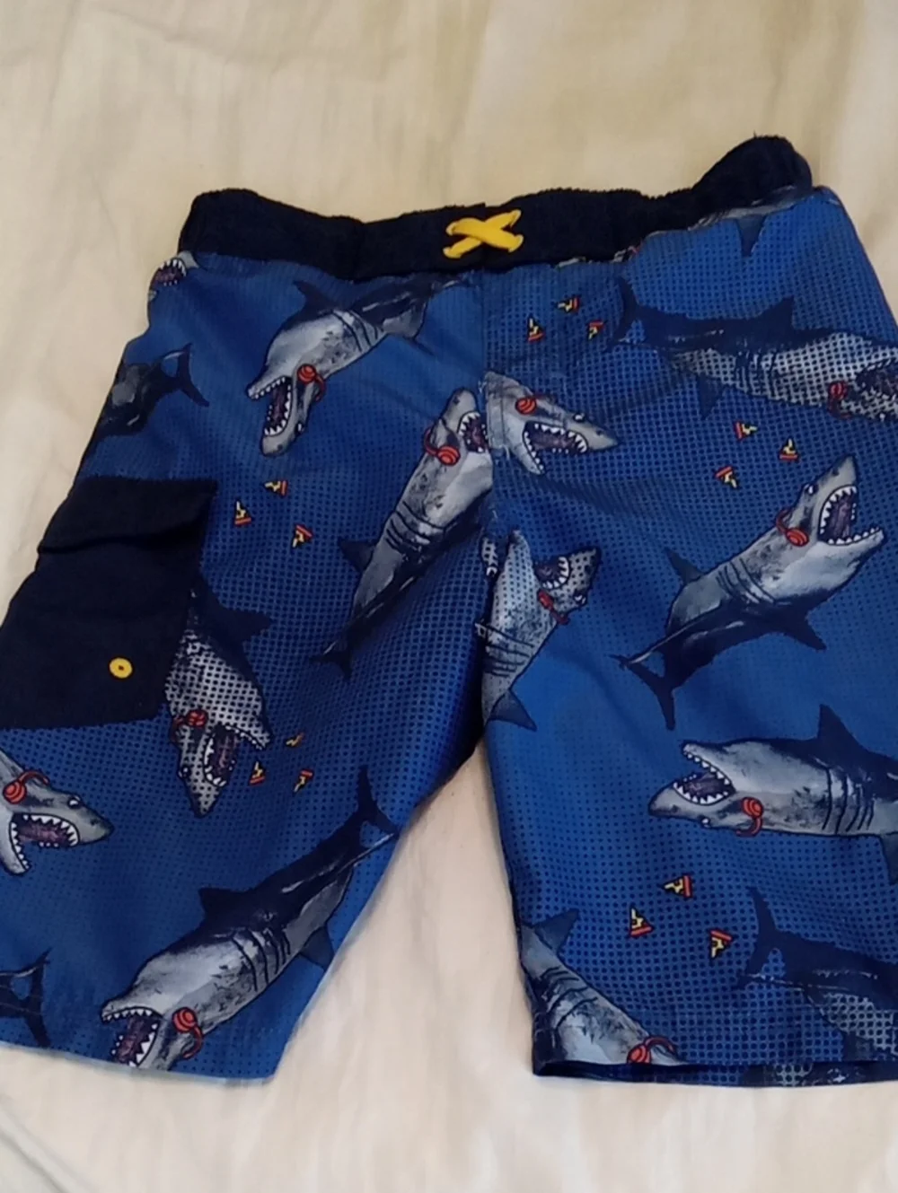 Cat & Jack Boy's L(12/14) White Mesh Lined Swim Top with Shark Logo. Summer,Swim